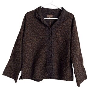 Iridium Lagenlook Jacket Brown Black Artsy Art to Wear Cotton Mature Size Medium
